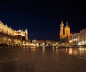 Night view of the Market Square in Krakow, Poland
