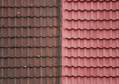 Old and new roof tiles side by side.