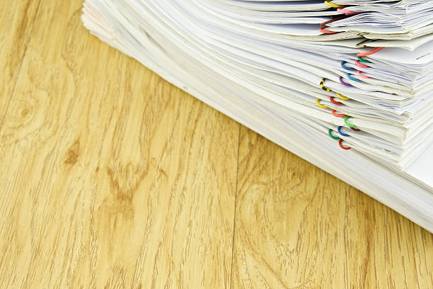 istock Stack document of account place on wood background 502022887