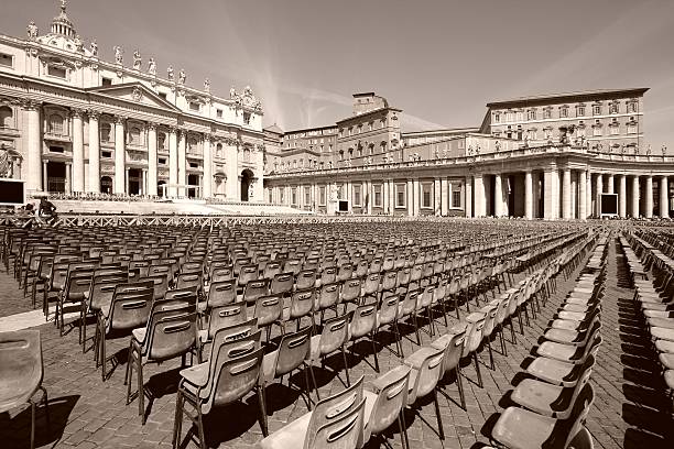 Rome, Italy - May 9, 2010: Front view of famous Saint Peter's Basilica in Vatican City (part of Rome, Italy). It was consecrated in 1626 and is traditionally considered the burial site of Saint Peter.