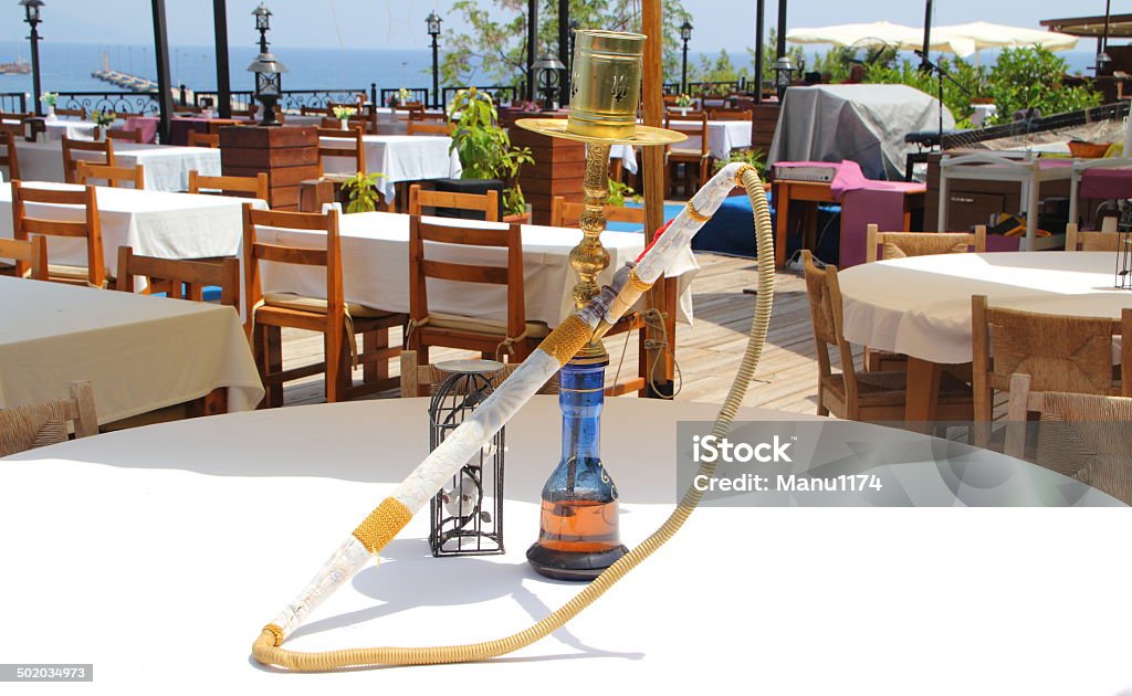water pipe in a restaurant hookah on a table in restaurant Absence Stock Photo