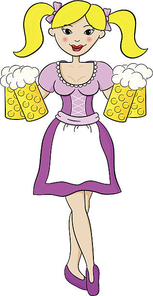Beer Fest girl serving beer eps 10 vector illustration of Beer Fest girl serving beer pics of dirndl skirt stock illustrations