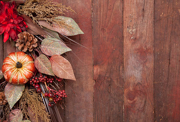 istock Autumn Wreath on Distressed Wood Background 502036009