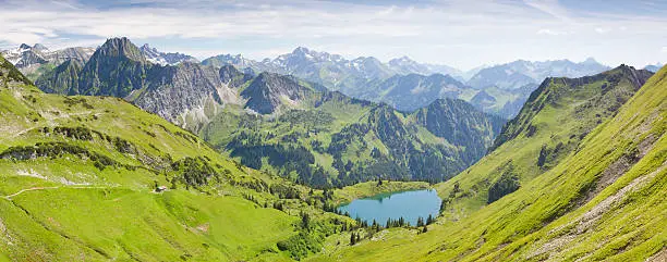 the alpine lake seealpsee near oberstdorf, bavaria, germany