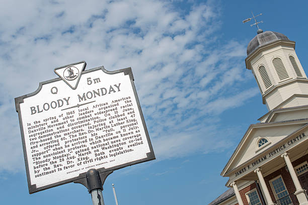 Bloody Monday Historical marker signaling the place where the incidents known as Bloody Monday took place in Danville, Virginia civil rights photos stock pictures, royalty-free photos & images
