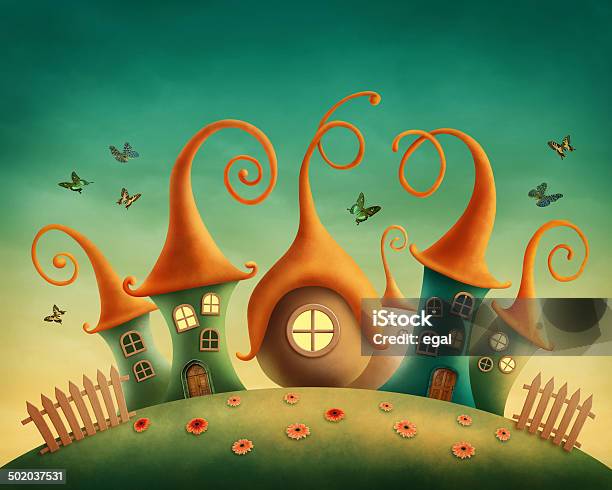 Fantasy Houses Stock Illustration - Download Image Now - Castle, Built Structure, Butterfly - Insect