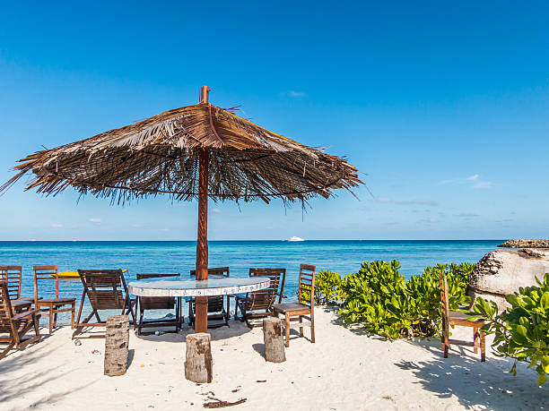 istock Beach Chairs and Umbrella on a beautiful island 502038312