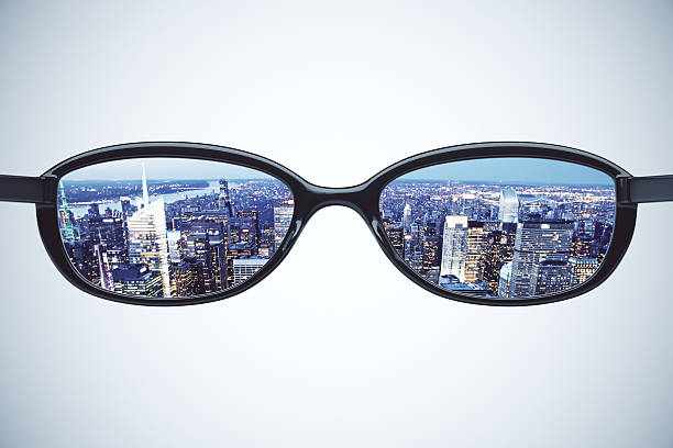 istock Vision concept with eyeglasses and night city view 502038836