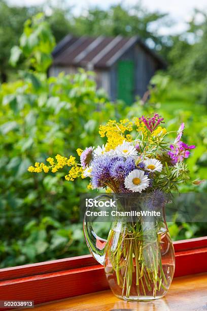 Bouquet Of Summer Flowers And Healing Herbs In Jug Stock Photo - Download Image Now - Beauty In Nature, Blossom, Bouquet
