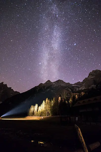 Milky way and starscape over the mountains of Val Fiscalina