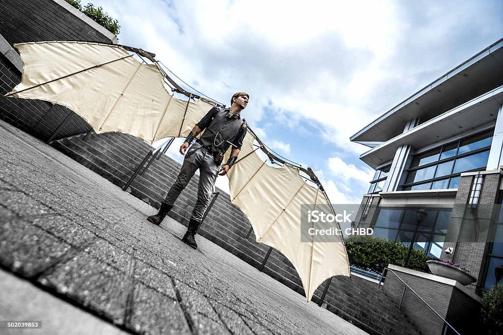 Icarus Modern day Icarus. Steampunk Stock Photo