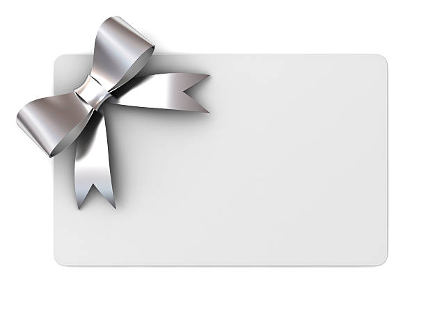 istock Blank gift card with silver ribbon bow 502040044