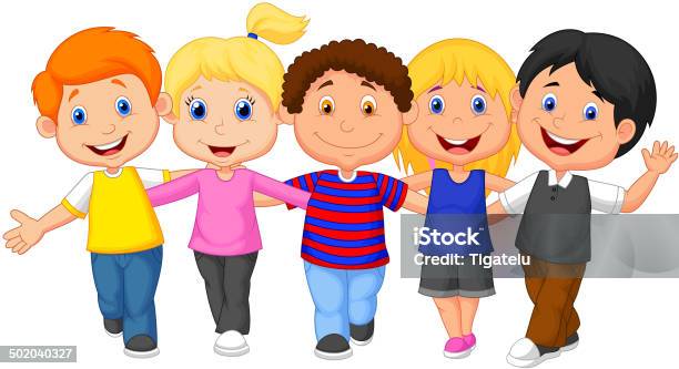 Happy Kid Cartoon Walking Together Stock Illustration - Download Image Now - Adult, Boys, Cartoon
