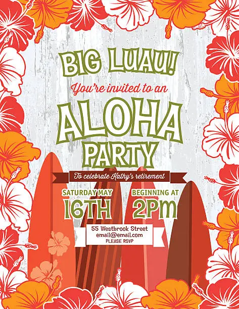 Vector illustration of Aloha Hawaiian Party Invitation