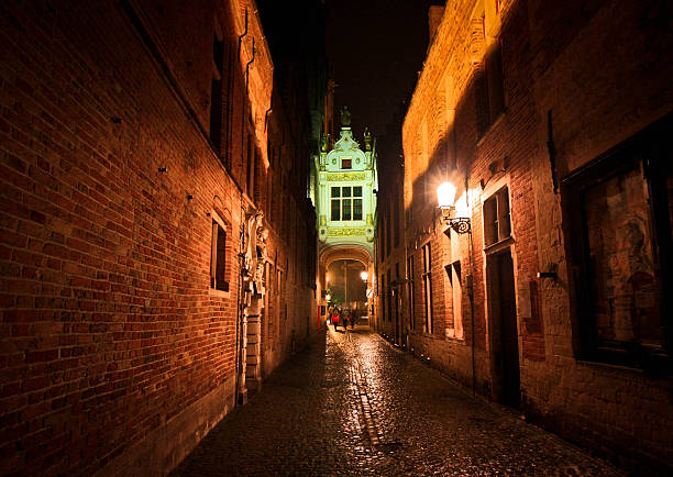 istock Night belgium street after the rain 502041750