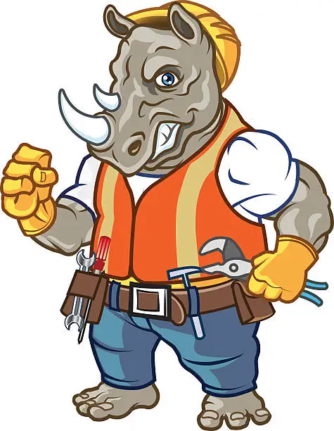 Vector illustration of Angry Rhino Cartoon