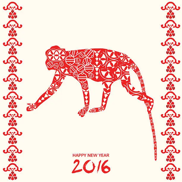 Vector illustration of year of monkey, happy new year 2016 card, vector illustration