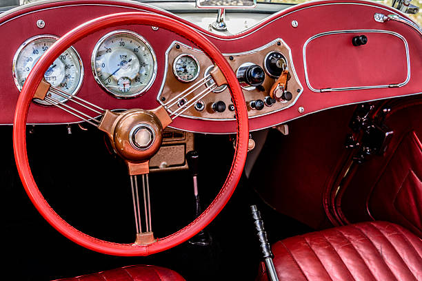 istock XXXL: Steering wheel and interior of a classic car. 502044422