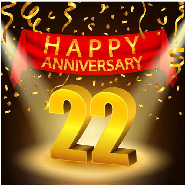 Happy 22nd Anniversary celebration with golden confetti and spotlight Vector Illustration Of Happy 22nd Anniversary celebration with golden confetti and spotlight accent nails stock illustrations