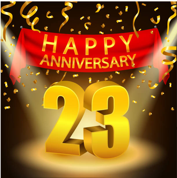 Happy 23nd Anniversary celebration with golden confetti and spotlight Vector Illustration Of Happy 23nd Anniversary celebration with golden confetti and spotlight accent nails stock illustrations