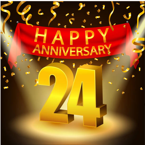 Happy 24th Anniversary celebration with golden confetti and spotlight Vector Illustration Of Happy 24th Anniversary celebration with golden confetti and spotlight accent nails stock illustrations