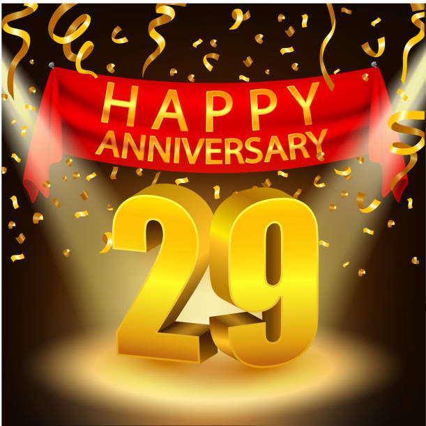 Happy 29th Anniversary celebration with golden confetti and spotlight Vector Illustration Of Happy 29th Anniversary celebration with golden confetti and spotlight accent nails stock illustrations