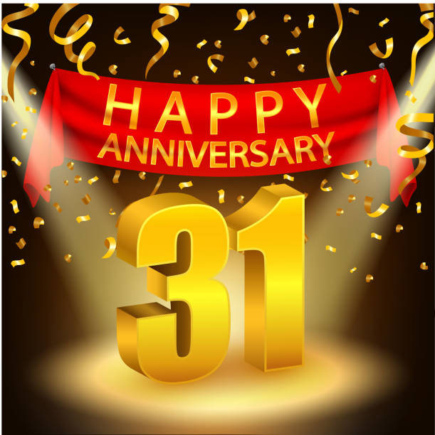 Happy 31st Anniversary celebration with golden confetti and spotlight Vector Illustration Of Happy 31st Anniversary celebration with golden confetti and spotlight accent nails stock illustrations
