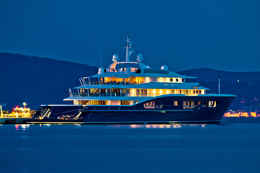 Luxury yacht blue evening view on mediterranean coas
