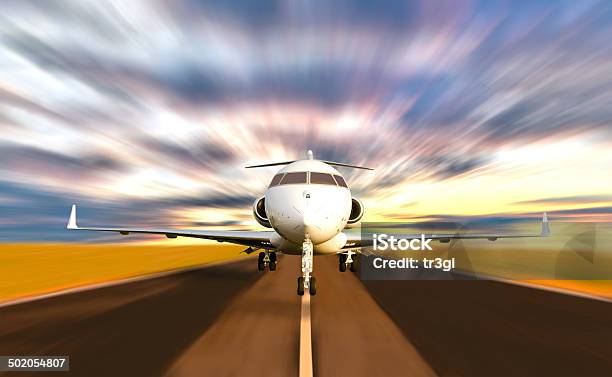 Private Jet Plane Taking Off With Motion Blur Stock Photo - Download Image Now - Corporate Jet, Landing - Touching Down, Blurred Motion