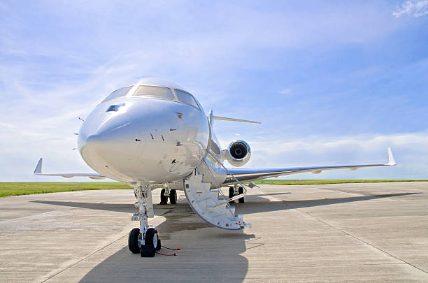 istock Luxury Private Jet Airplane Side view - Bombardier Global 502054873
