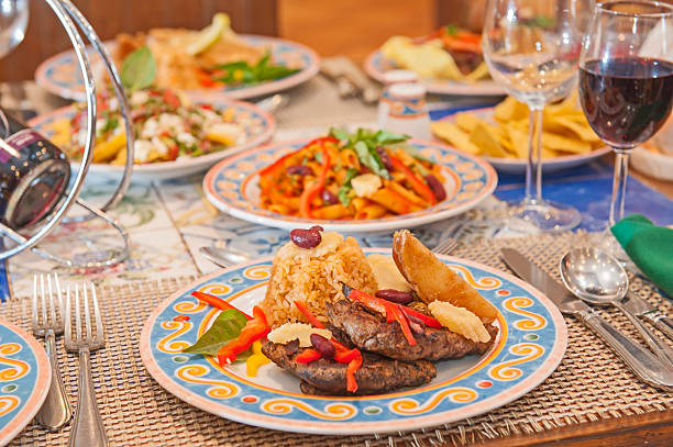 istock Steak meal a la carte on patterned plate 502056999
