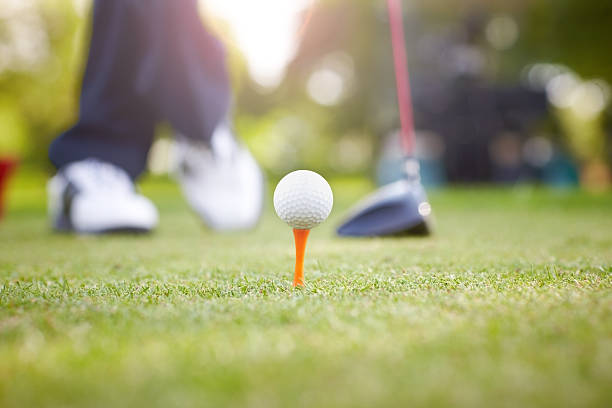 istock Golf ball perched on a tee in the grass 502058911