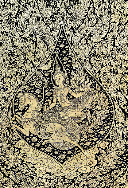 istock Ancient Thai gold leaf painting art 502058963