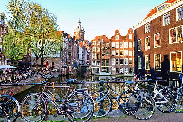 istock Bicycles along the canals of Amsterdam, Netherlands 502059775