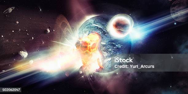 The Destructive Bombardment Of A Planet Stock Photo - Download Image Now - Exploding, Globe - Navigational Equipment, Big Bang