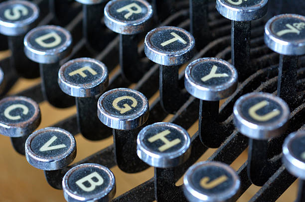istock Antique typewriter English letters keyboard 502068240