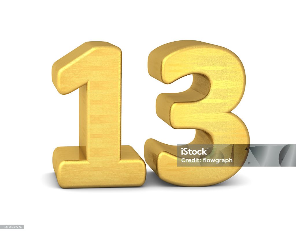 3d number 13 gold Number 13 Stock Photo