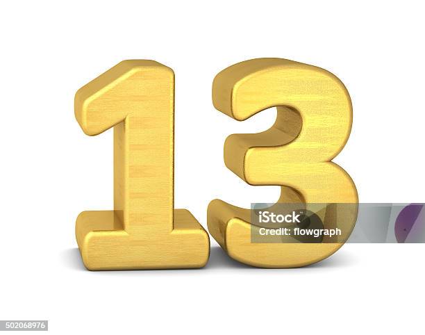 3d Number 13 Gold Stock Photo - Download Image Now - Number 13, Number, Three Dimensional