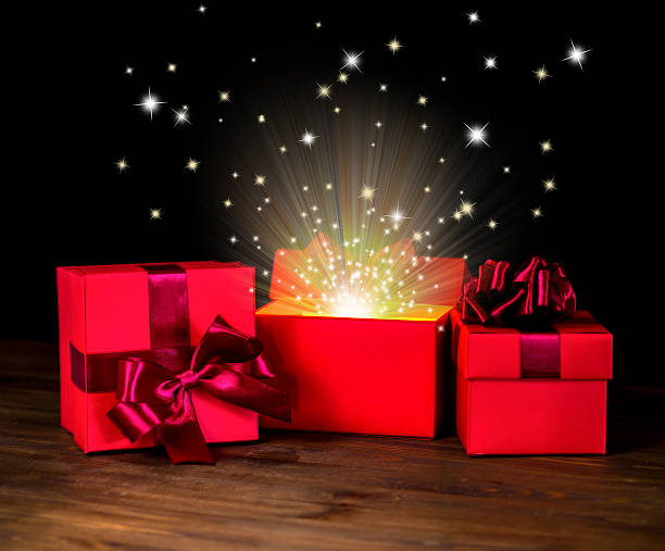 istock gift box and bow is opened with fairy tale miracle 502070126