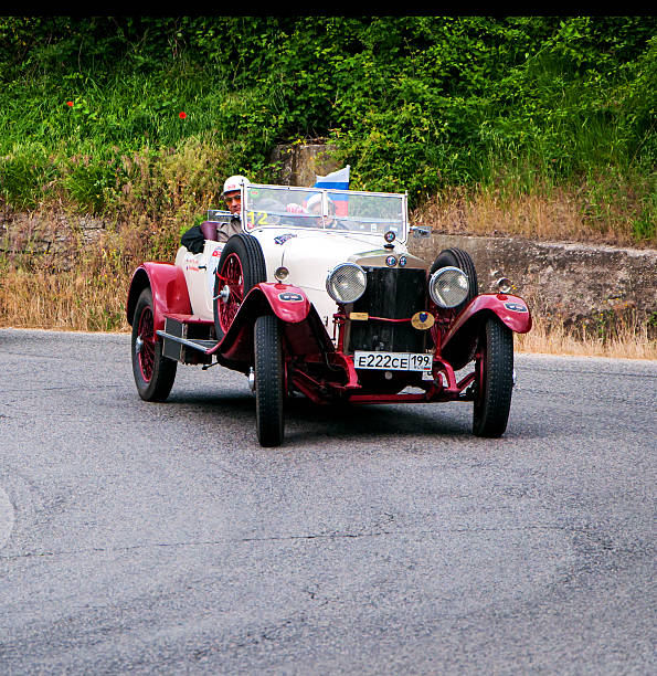 Pesaro, Italy - May 15, 2015: ALFA ROMEO RL Super Sport Torpedo 1925 in nidentified crew on an old racing car in rally Mille Miglia 2015 the famous italian historical race (1927-1957)