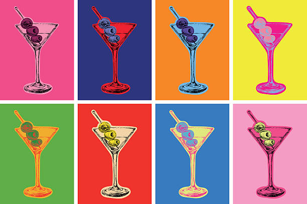 ilustraciones, imágenes clip art, dibujos animados e iconos de stock de juego de color de cócteles martini con anillas ilustración vectorial - martini