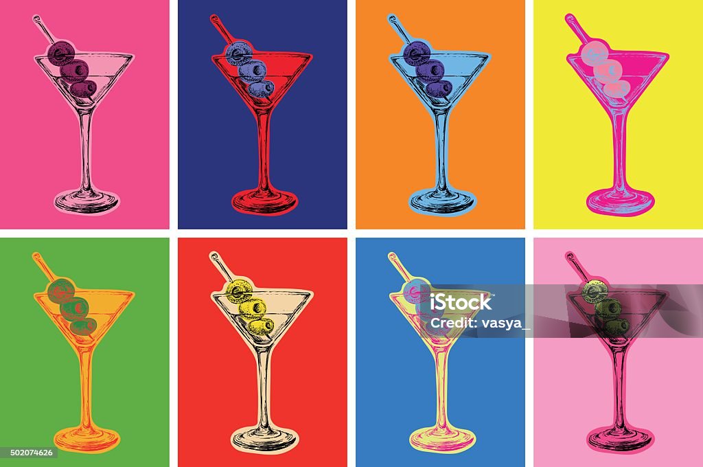Couleur ensemble de Cocktails Martini avec Olives Illustration vectorielle - clipart vectoriel de Cocktail - Alcool libre de droits