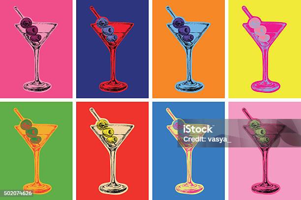 Couleur Ensemble De Cocktails Martini Avec Olives Illustration Vectorielle Vecteurs libres de droits et plus d'images vectorielles de Cocktail - Alcool