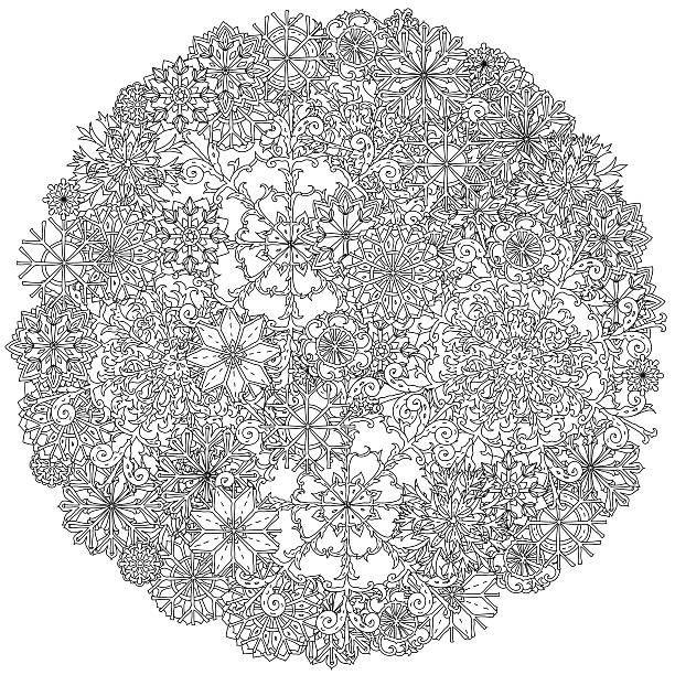 Circle Christmas balls ornament Circle ornamen of snowflakes with decorative items, Black and white The best for your design, textiles, posters, coloring book adult coloring pages mandala stock illustrations