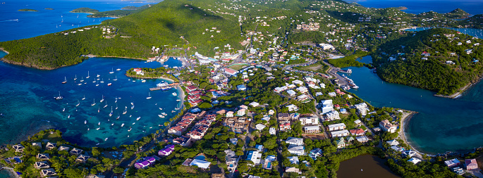 panoramic aerial view of Cruz Bay, St.John, US Virgin Islands