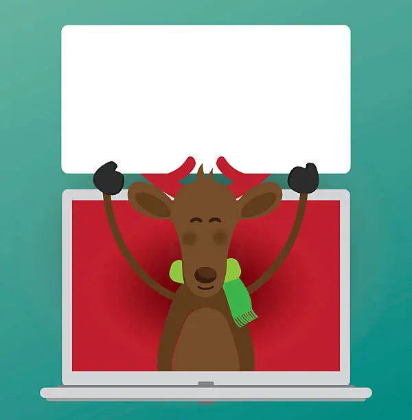 Vector illustration of Deer holding sign