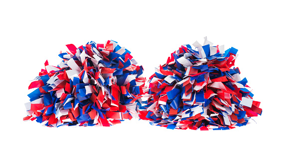 Red , White and Blue pom poms on white background