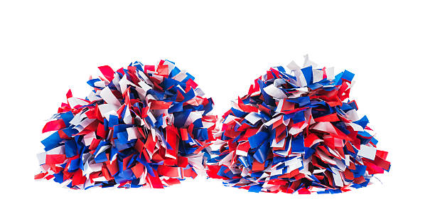 Red , White and Blue pom poms on white background stock photo