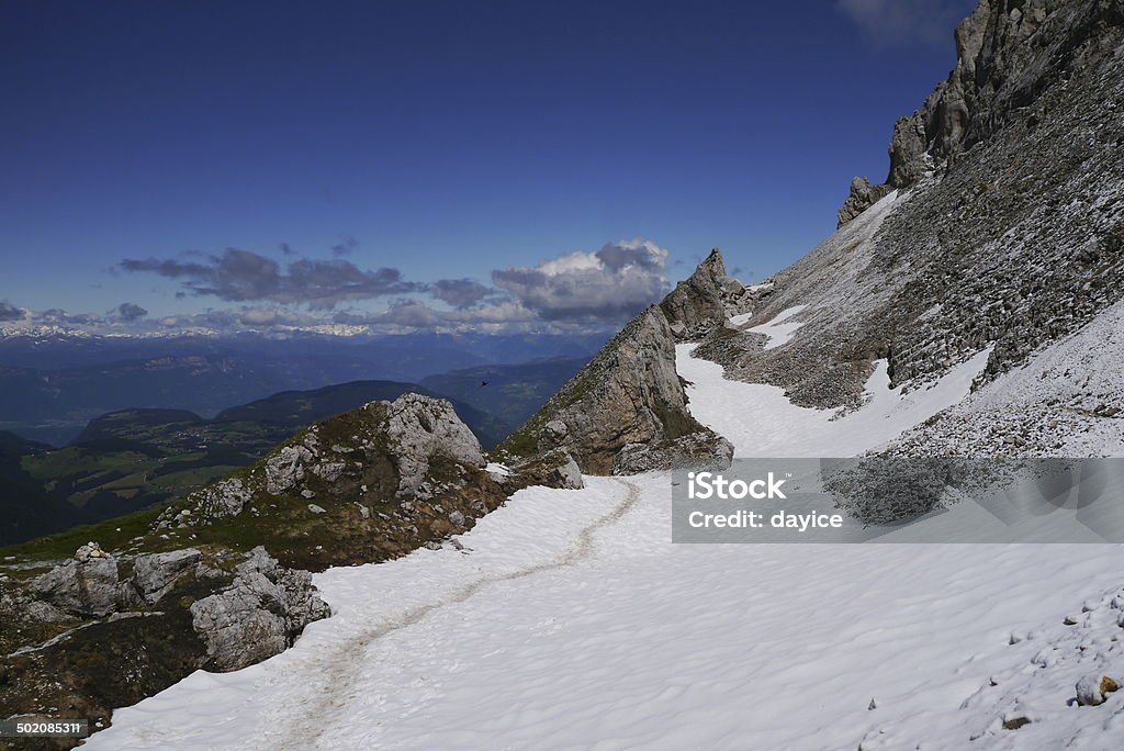 Trail in the snow Footsteps in the snow on a mountain range Adventure Stock Photo