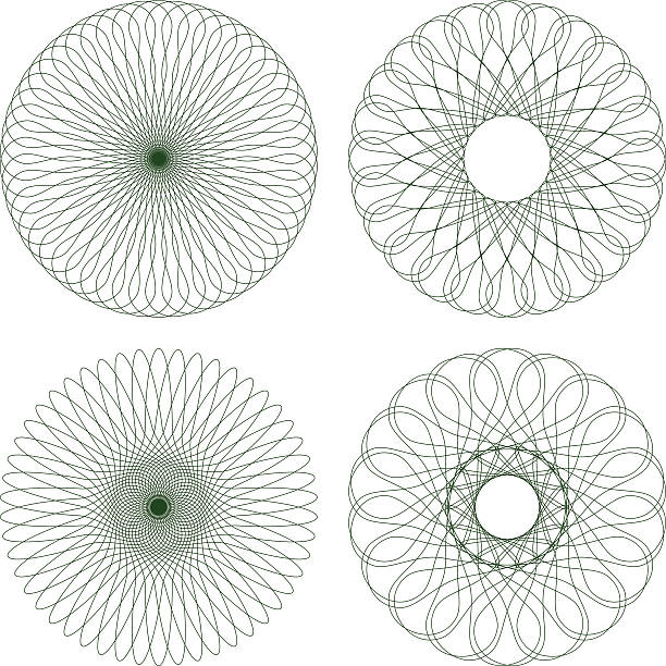 세트마다 버처 벡터 길로쉐 rosettes - guilloche pattern circle four objects stock illustrations